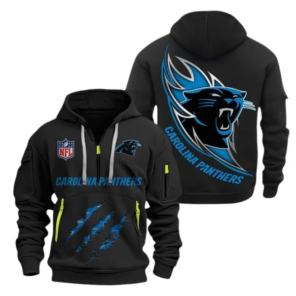 Casual Sports Hoodie Half Zipper, Modern Logo Detail Printing NFL081 - Black