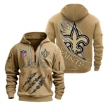 Street-Style Hoodie Half Zipper, Modern Sports Logo NFL081 - Khaki