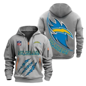 Athletic Half-Zip Hoodie, Team-Style Logo Print Hoodie Gift For Football Fans NFL081 - Gray