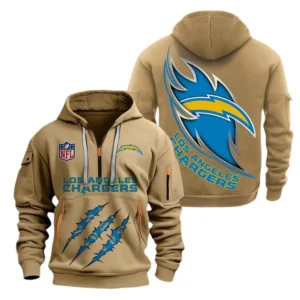Casual Sports Hoodie Half Zipper, Modern Logo Detail Printing NFL081 - Khaki