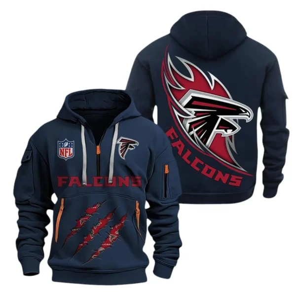 Lightweight Sports Hoodie Half Zipper, Unique Logo Print NFL081 - Navy