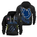 Street-Style Hoodie Half Zipper, Modern Sports Logo NFL081 - Black