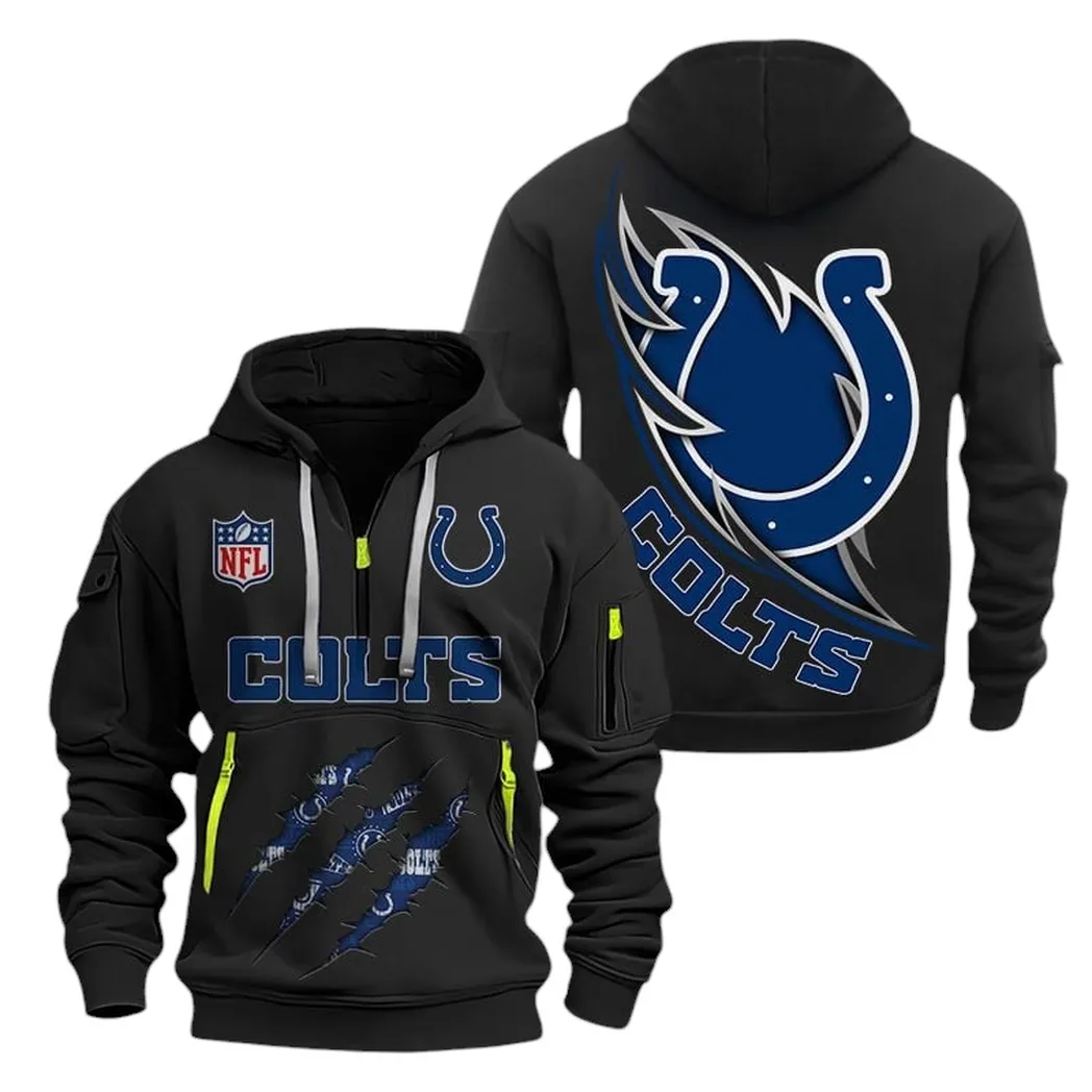 Street-Style Hoodie Half Zipper, Modern Sports Logo NFL081 - Black