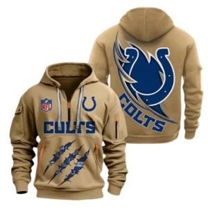 Fan Gift Hoodie Half Zipper, Sports-Inspired Logo Design NFL081 - Khaki