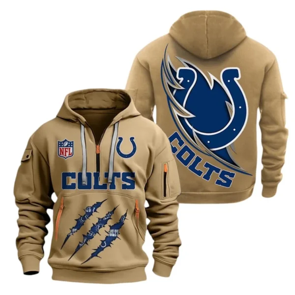Fan Gift Hoodie Half Zipper, Sports-Inspired Logo Design NFL081 - Khaki