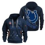 Athletic Half-Zip Hoodie, Team-Style Logo Print Hoodie Gift For Football Fans NFL081 - Navy