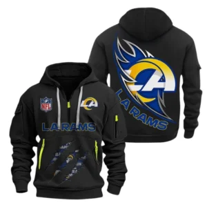Casual Sports Hoodie Half Zipper, Modern Logo Detail Printing NFL081 - Black