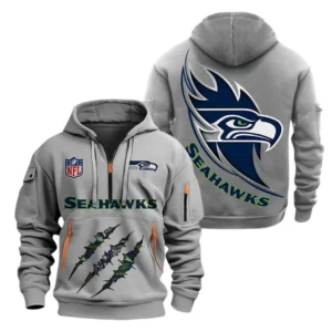 Lightweight Sports Hoodie Half Zipper, Unique Logo Print NFL081 - Gray