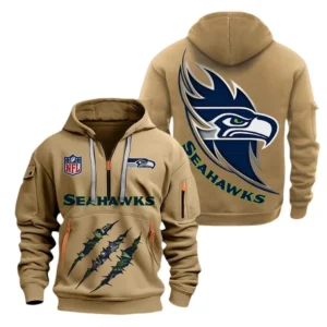Street-Style Hoodie Half Zipper, Modern Sports Logo NFL081 - Khaki
