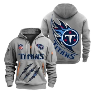 Athletic Half-Zip Hoodie, Team-Style Logo Print Hoodie Gift For Football Fans NFL081 - Gray