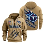 Casual Sports Hoodie Half Zipper, Modern Logo Detail Printing NFL081 - Khaki