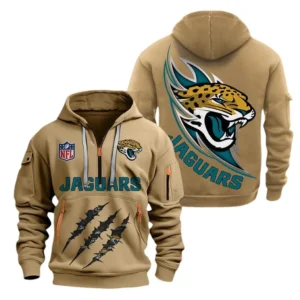 Outdoor Half-Zip Hoodie, Team Spirit Logo Design NFL081 - Khaki