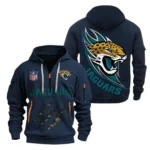 Lightweight Sports Hoodie Half Zipper, Unique Logo Print NFL081 - Navy