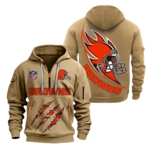 Street-Style Hoodie Half Zipper, Modern Sports Logo NFL081 - Khaki