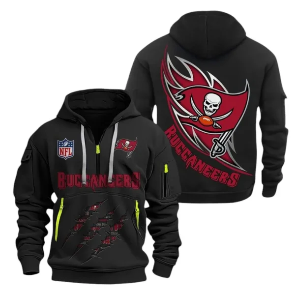 Fan Gift Hoodie Half Zipper, Sports-Inspired Logo Design NFL081 - Black