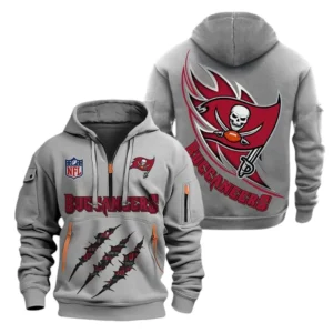 Athletic Half-Zip Hoodie, Team-Style Logo Print Hoodie Gift For Football Fans NFL081 - Gray