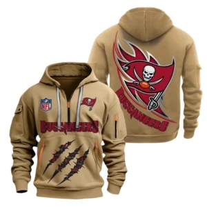 Casual Sports Hoodie Half Zipper, Modern Logo Detail Printing NFL081 - Khaki