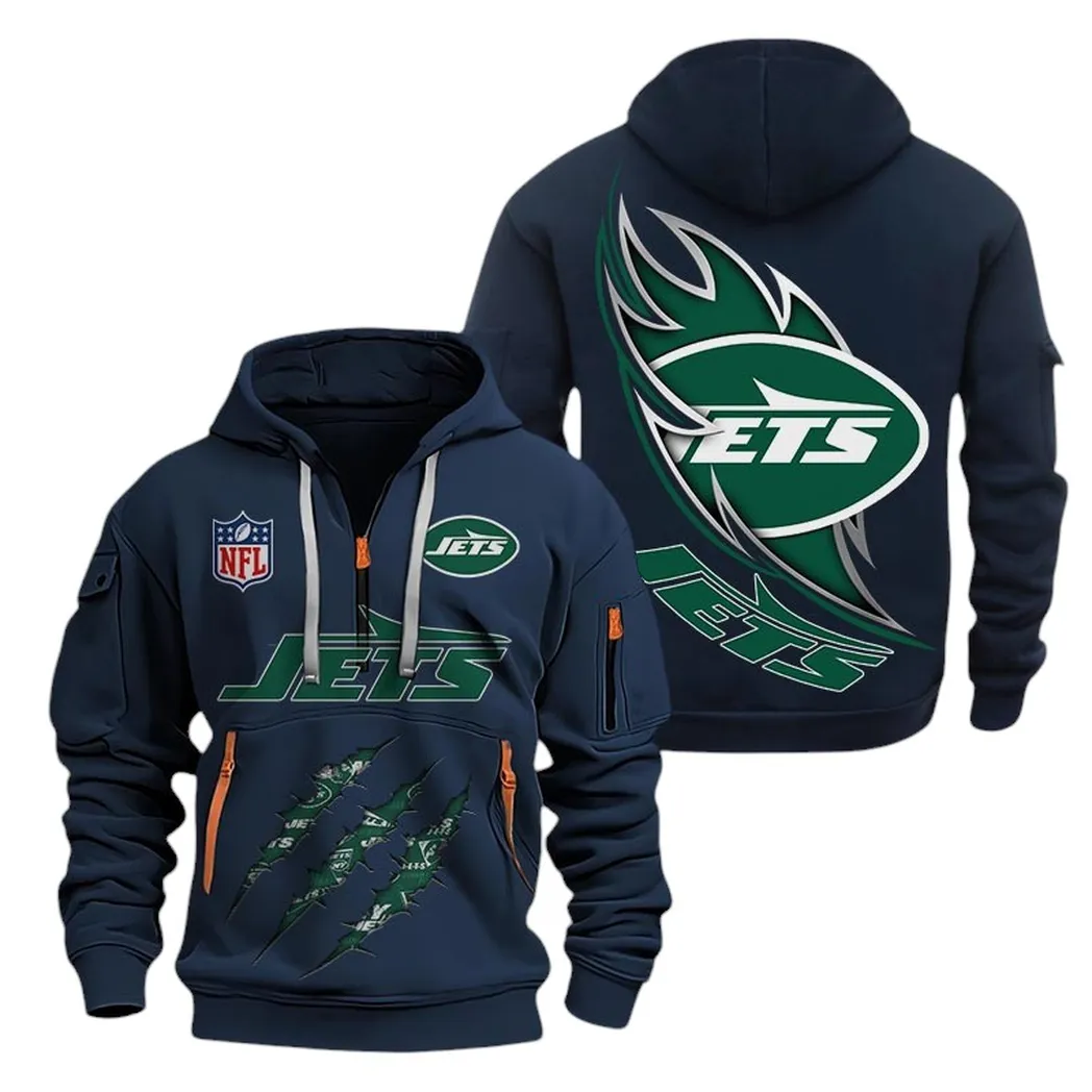 Lightweight Sports Hoodie Half Zipper, Unique Logo Print NFL081 - Navy