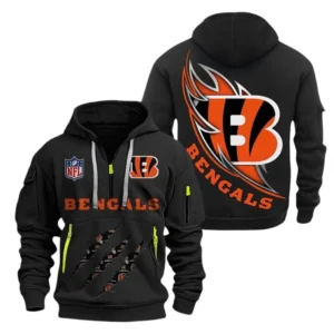 Street-Style Hoodie Half Zipper, Modern Sports Logo NFL081 - Black