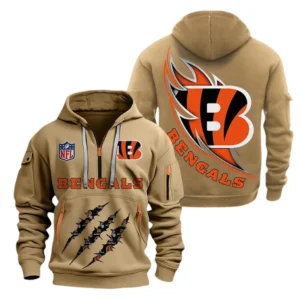 Fan Gift Hoodie Half Zipper, Sports-Inspired Logo Design NFL081 - Khaki