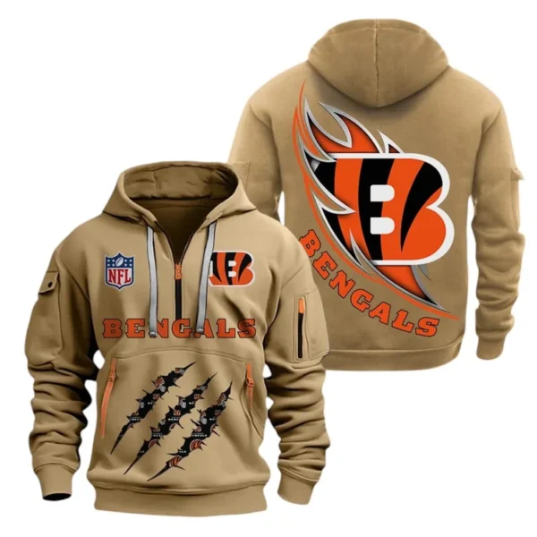 Fan Gift Hoodie Half Zipper, Sports-Inspired Logo Design NFL081 - Khaki