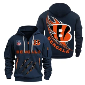 Athletic Half-Zip Hoodie, Team-Style Logo Print Hoodie Gift For Football Fans NFL081 - Navy