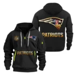 Casual Sports Hoodie Half Zipper, Modern Logo Detail Printing NFL091 - Black