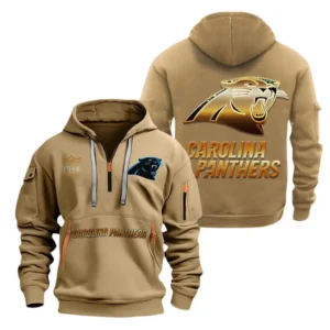 Street-Style Hoodie Half Zipper, Modern Sports Logo NFL091 - Khaki