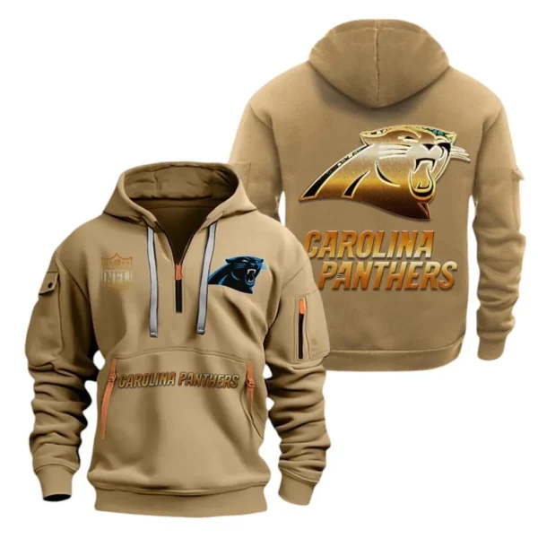 Street-Style Hoodie Half Zipper, Modern Sports Logo NFL091 - Khaki