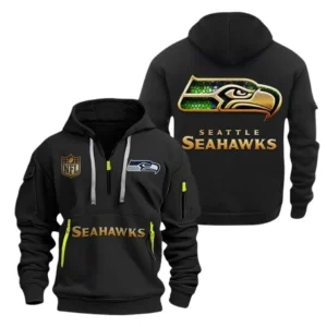 Fan Gift Hoodie Half Zipper, Sports-Inspired Logo Design NFL091 - Black