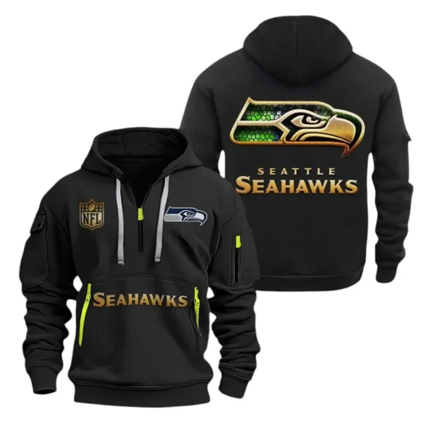 Fan Gift Hoodie Half Zipper, Sports-Inspired Logo Design NFL091 - Black