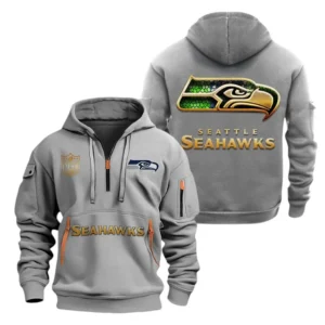 Athletic Half-Zip Hoodie, Team-Style Logo Print Hoodie Gift For Football Fans NFL091 - Gray