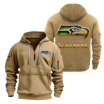 Casual Sports Hoodie Half Zipper, Modern Logo Detail Printing NFL091 - Khaki