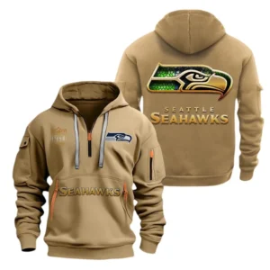 Casual Sports Hoodie Half Zipper, Modern Logo Detail Printing NFL091 - Khaki