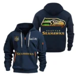 Urban Streetwear Hoodie, Half-Zip with Exclusive Logo NFL091 - Navy