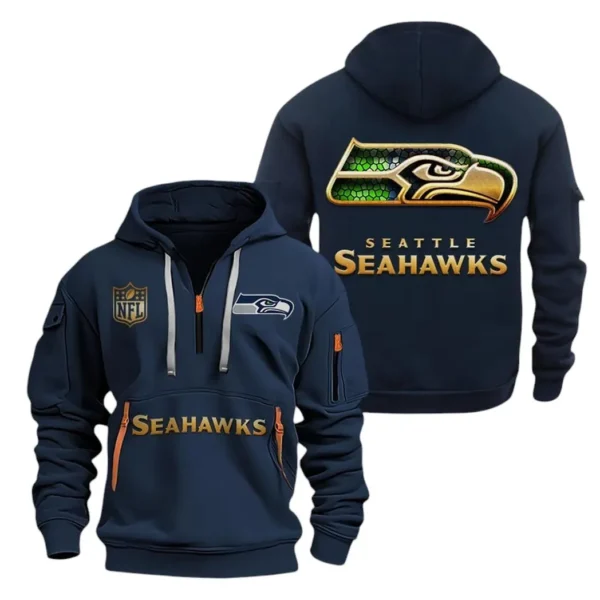 Urban Streetwear Hoodie, Half-Zip with Exclusive Logo NFL091 - Navy