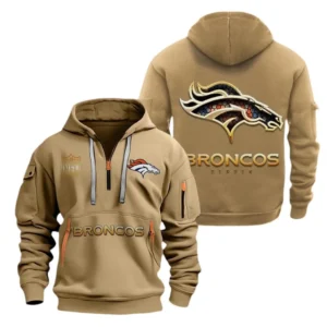 Outdoor Half-Zip Hoodie, Team Spirit Logo Design NFL091 - Khaki