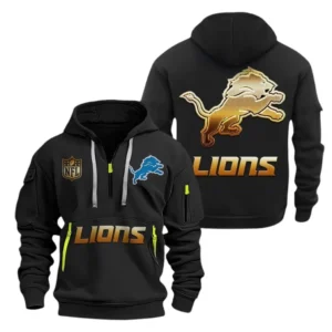 Street-Style Hoodie Half Zipper, Modern Sports Logo NFL091 - Black