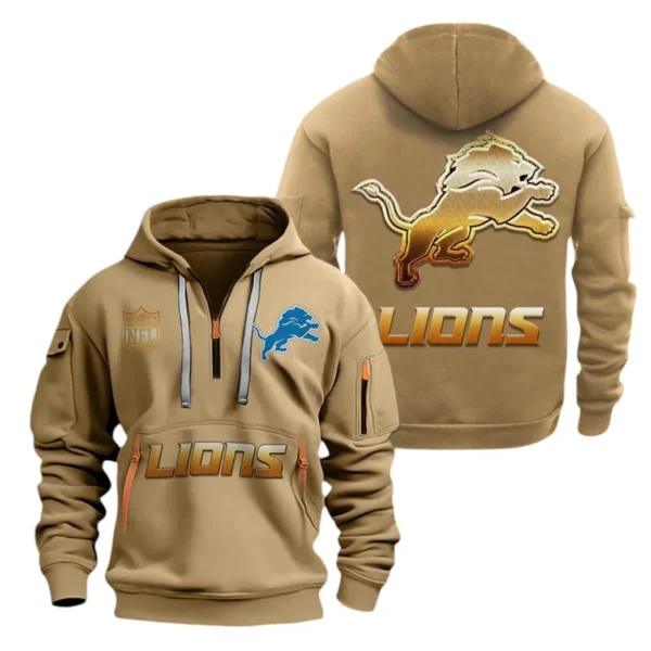 Fan Gift Hoodie Half Zipper, Sports-Inspired Logo Design NFL091 - Khaki