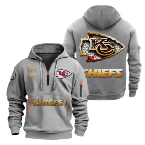 Lightweight Sports Hoodie Half Zipper, Unique Logo Print NFL091 - Gray