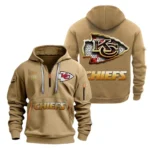Street-Style Hoodie Half Zipper, Modern Sports Logo NFL091 - Khaki