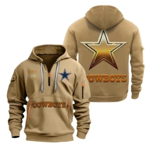 Casual Sports Hoodie Half Zipper, Modern Logo Detail Printing NFL091 - Khaki