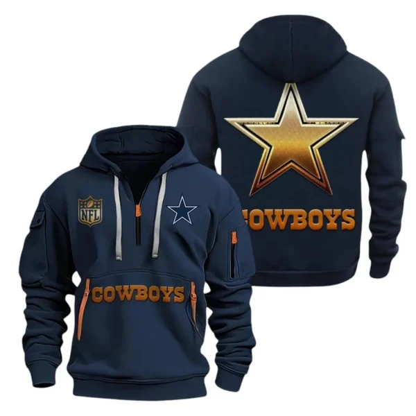Urban Streetwear Hoodie, Half-Zip with Exclusive Logo NFL091 - Navy