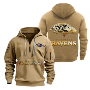 Street-Style Hoodie Half Zipper, Modern Sports Logo NFL091 - Khaki