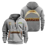 Athletic Half-Zip Hoodie, Team-Style Logo Print Hoodie Gift For Football Fans NFL091 - Gray