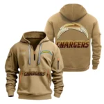 Casual Sports Hoodie Half Zipper, Modern Logo Detail Printing NFL091 - Khaki
