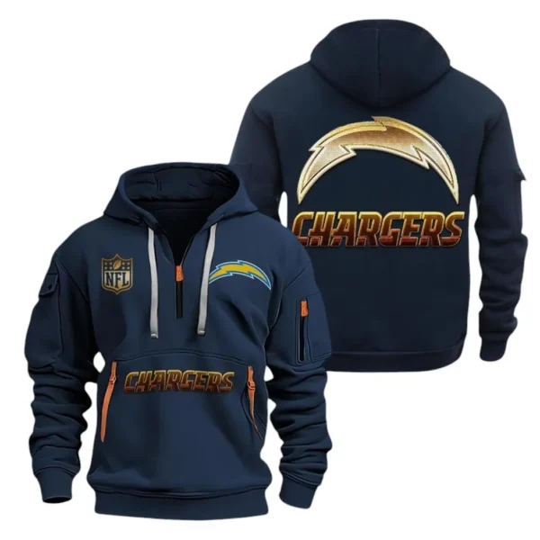 Urban Streetwear Hoodie, Half-Zip with Exclusive Logo NFL091 - Navy