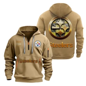 Outdoor Half-Zip Hoodie, Team Spirit Logo Design NFL091 - Khaki
