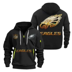 Street-Style Hoodie Half Zipper, Modern Sports Logo NFL091 - Black