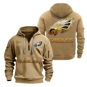 Fan Gift Hoodie Half Zipper, Sports-Inspired Logo Design NFL091 - Khaki